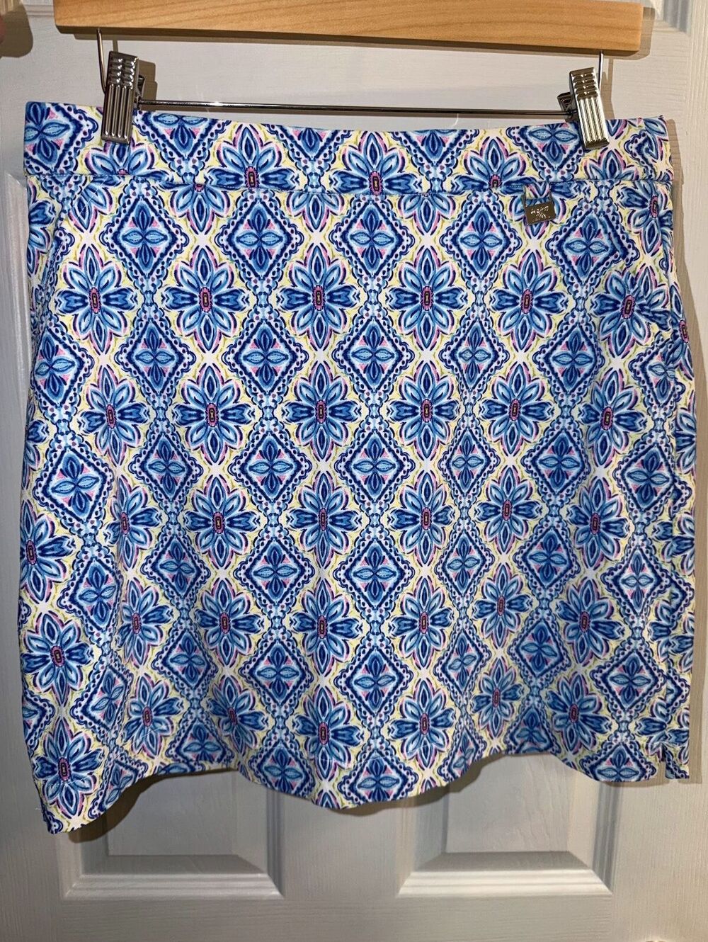 Rafaella Women’s Blue Floral Geometric Print Pull-On Skort Size M